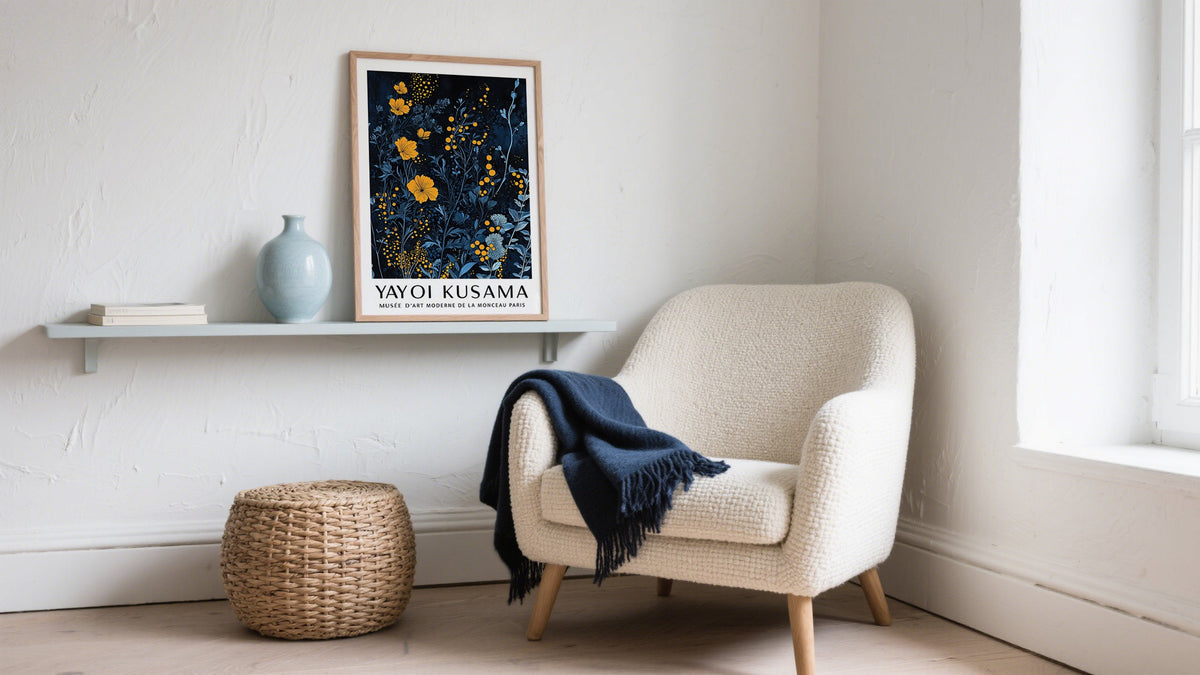 Reading corner art and pictures on a shelf