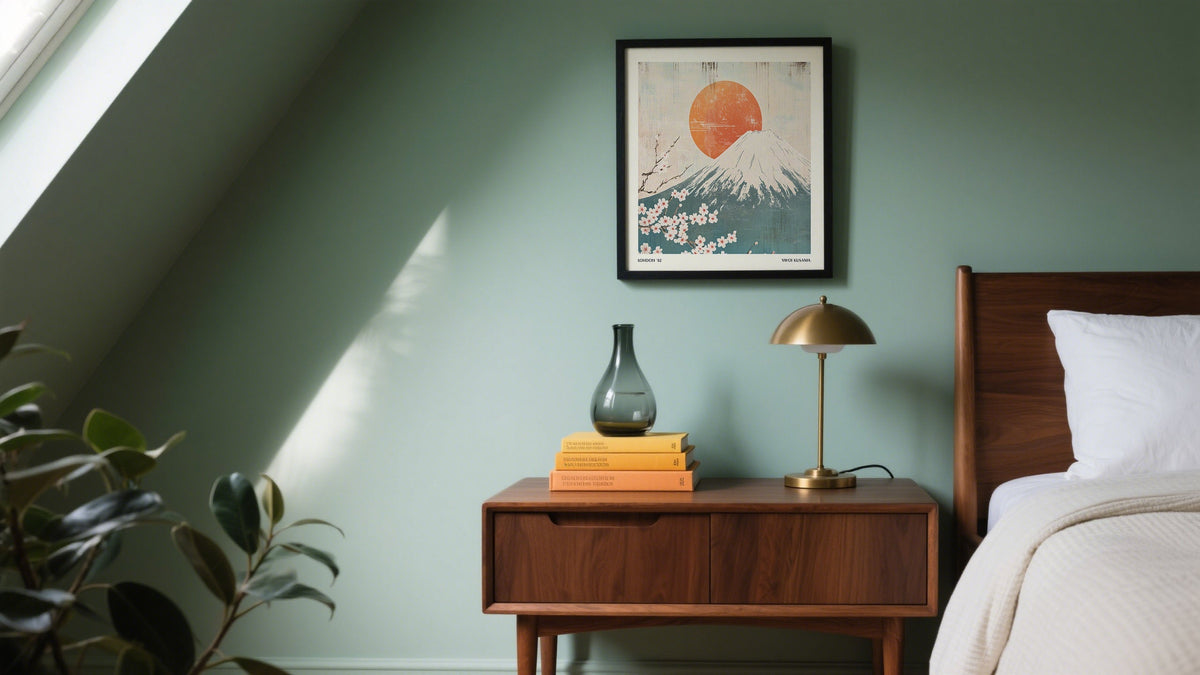Framed print used as wall decor small above a table