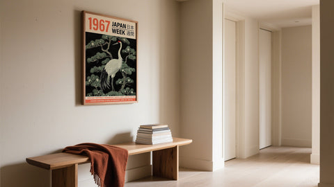 Modern Vintage Art of a Japan Week Poster with a crane bird