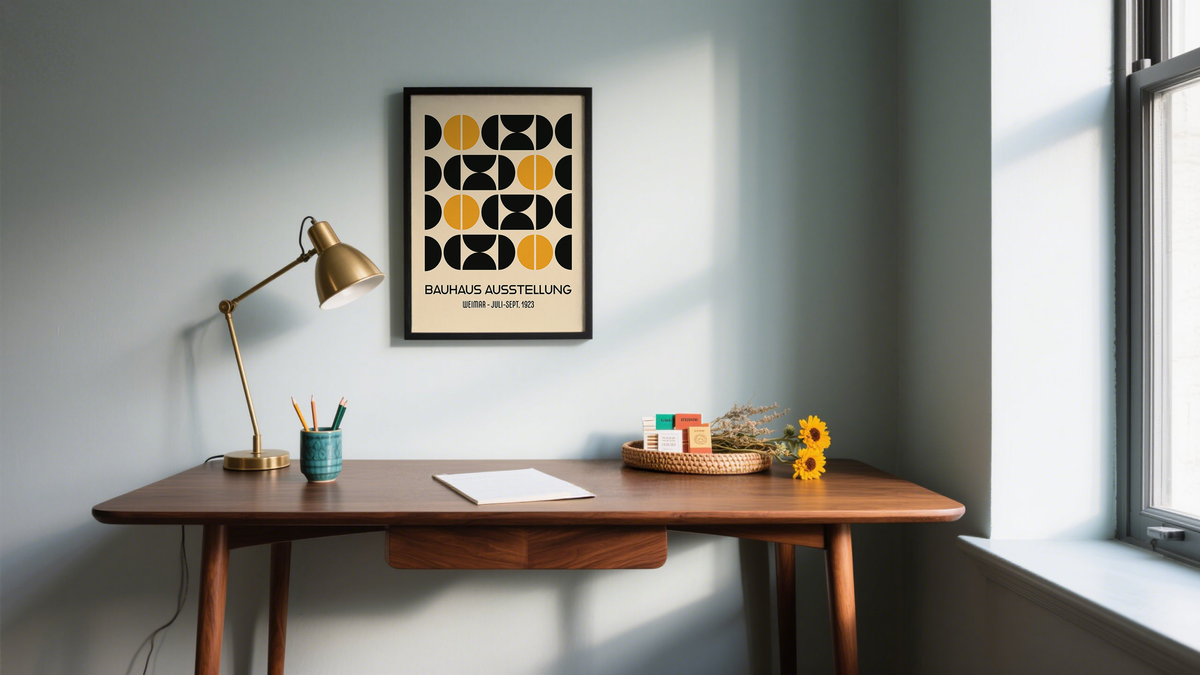 Contemporary Office Wall Art print above a desk in a home office setup