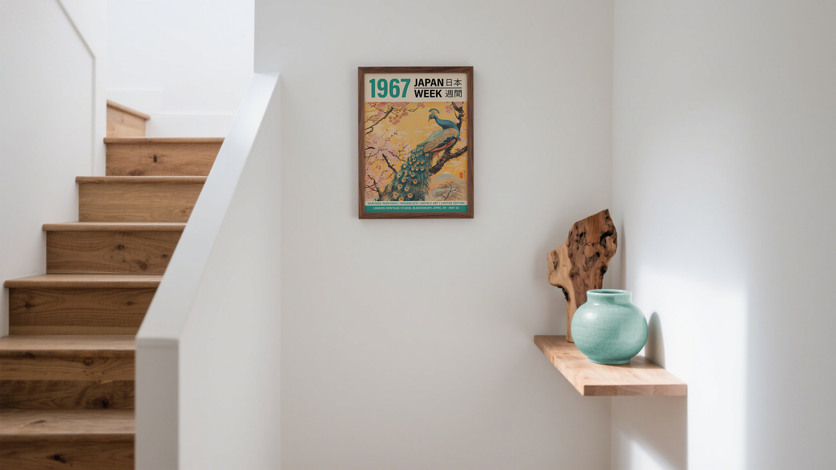 Japanese Poster Prints of Japan Week Print of a Elegant Peacock