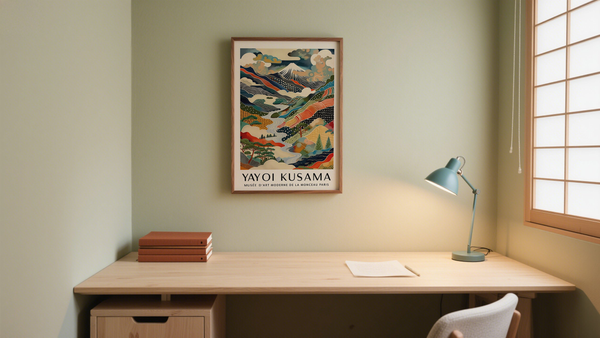 Yayoi Print of Mt Fuji above a desk in home office