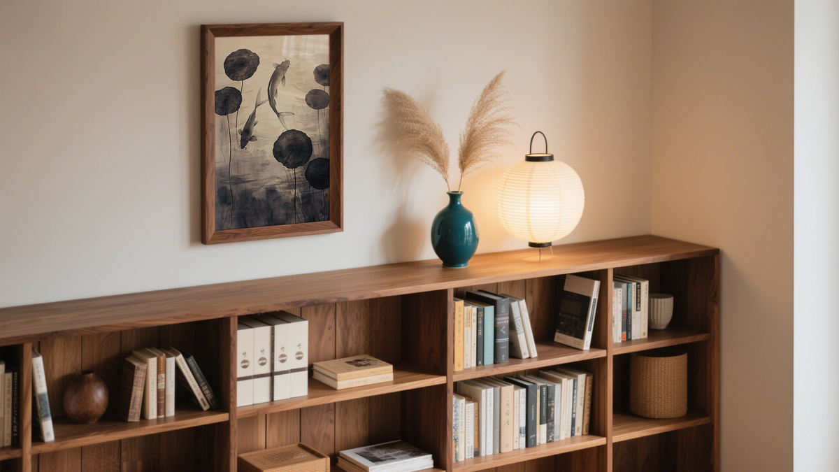 Wall Art Koi Fish above wooden shelf