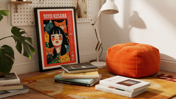 Yayoi Kusama Cat Artwork in Orange