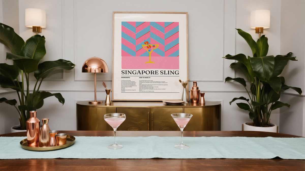 Alcohol Artwork of Singapore Sling cocktail