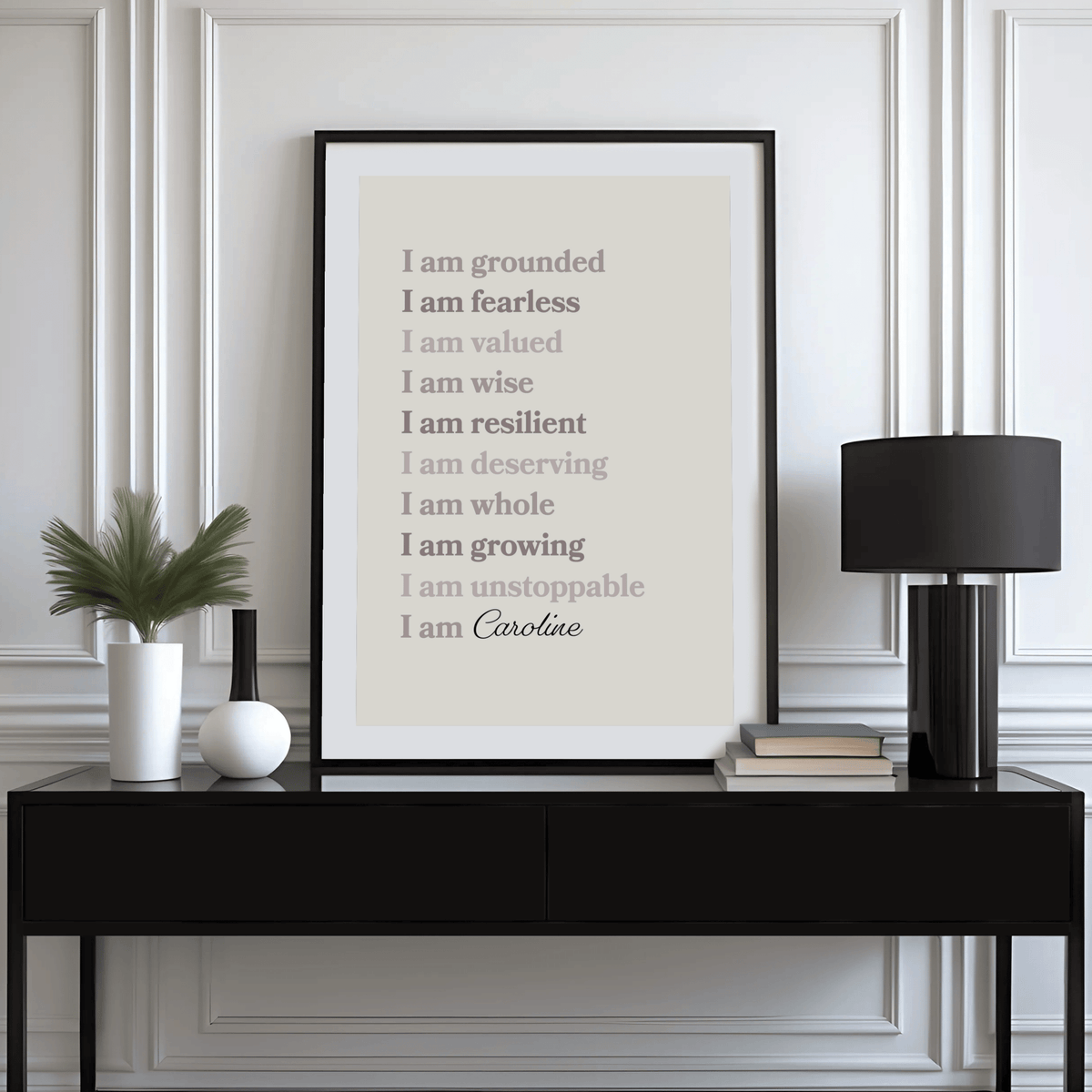 Framed inspirational art mockup showcasing meaningful wall decor for home or office.