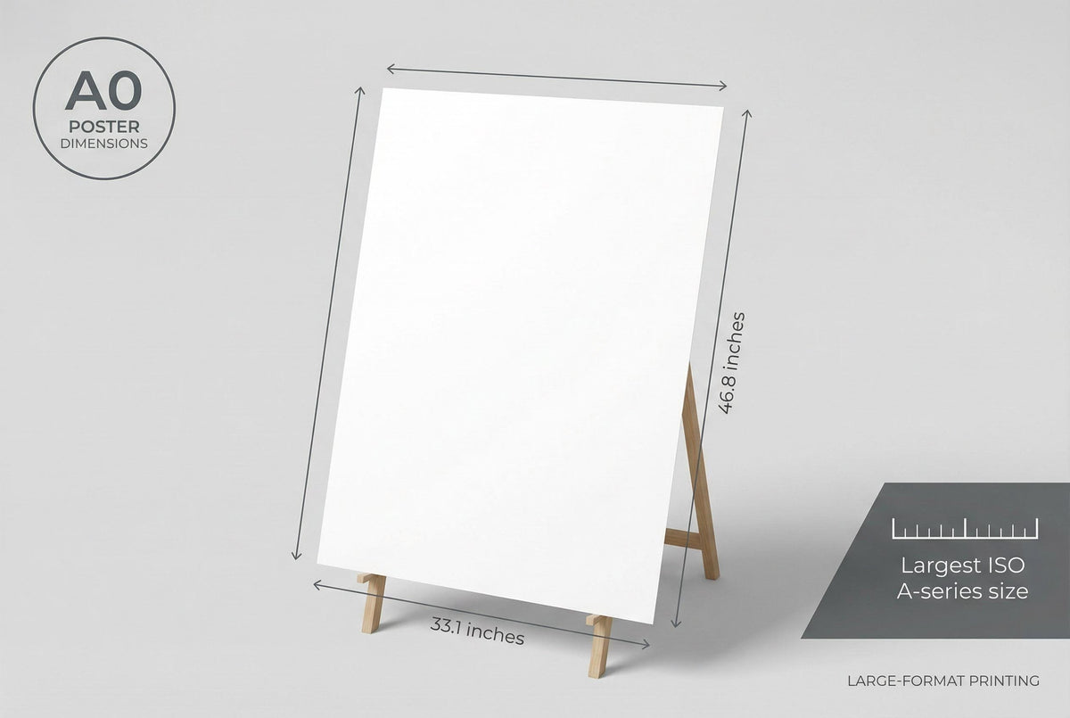 Framed wall art mockup showcasing A0 poster size in inches for home decor inspiration.