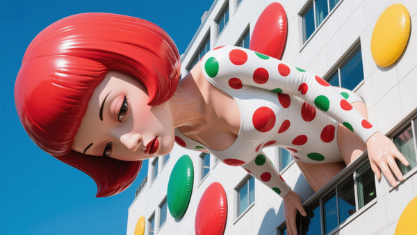 Kusama exhibit gallery with bold color and geometric layout