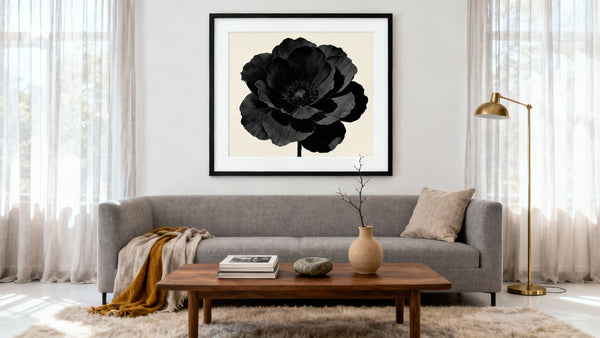 Framed black flower wall art mockup showcasing striking designs for modern interiors. Perfect for stylish decor.