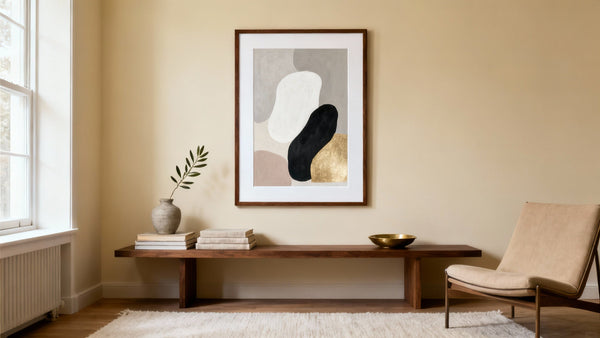 Framed wall art mockup showcasing a classy print in an elegant interior setting.