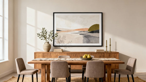Framed wall art mockup showcasing elegant dining room decor ideas to enhance your space.