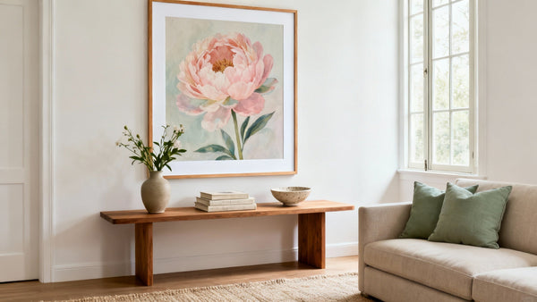 Framed flower art wall mockup showcasing vibrant floral designs in a stylish interior setting.