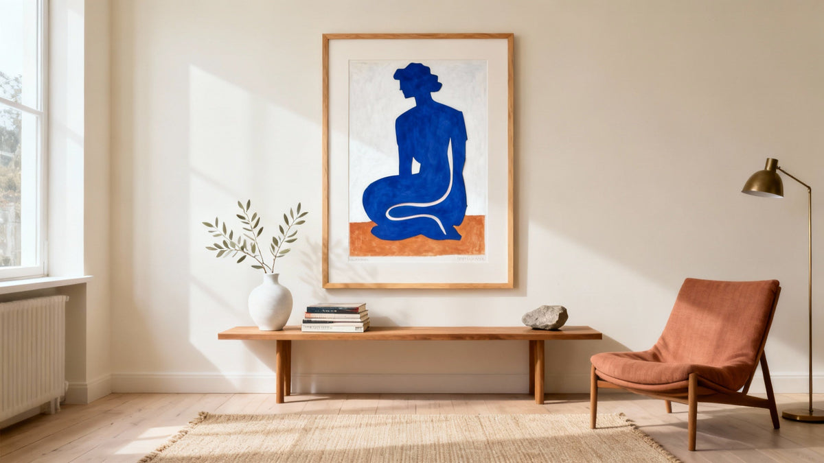 Framed wall art mockup inspired by Henri Matisse style of art featuring vibrant colors and bold patterns.