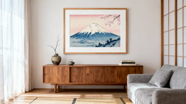Framed wall art mockup showcasing the essence of Japanese art meaning in a stylish interior setting.
