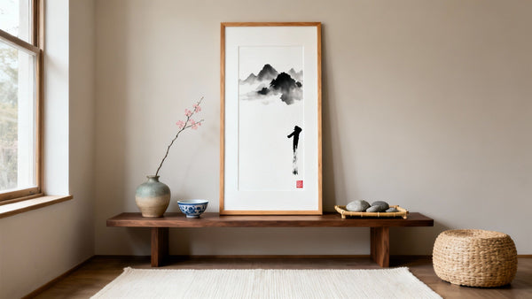 Framed wall art mockup showcasing the contrast between Japanese art and Chinese art styles.