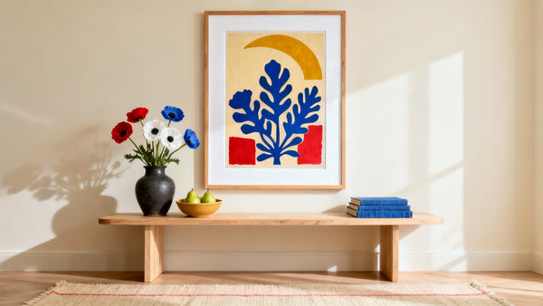 Framed wall art mockup featuring a vibrant Matisse style painting, perfect for modern decor.