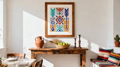 Framed wall art mockup featuring vibrant designs for a Mexican kitchen theme decor.