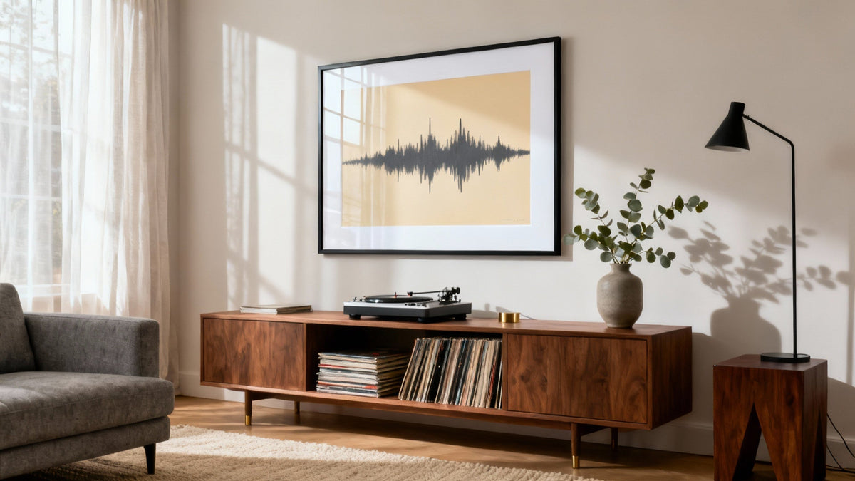 Framed music wall decor mockup showcasing stylish design for a rhythmic home atmosphere.