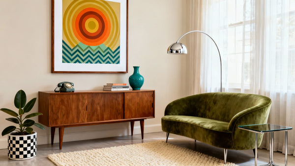 Framed wall art mockup showcasing retro design, highlighting its bold comeback and timeless style.