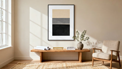 Framed wall art mockup showcasing various poster sizes for home decor inspiration.