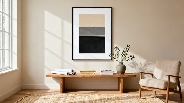 Framed wall art mockup showcasing various poster sizes for home decor inspiration.
