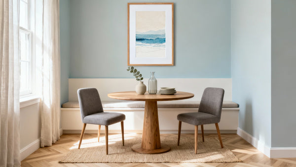 Framed wall art mockup showcasing small dining room decor ideas to maximize style and space.