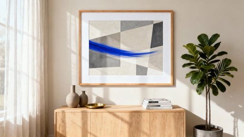 Framed wall art mockup showcasing a stylish poster print on display.