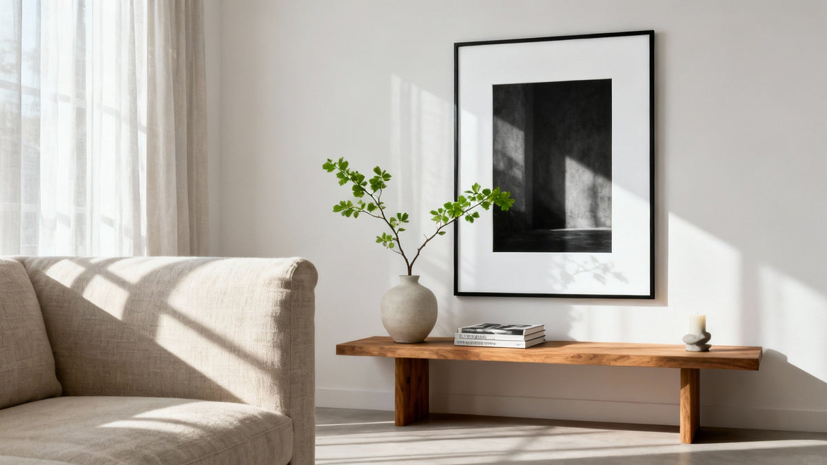 Framed white posters mockup showcasing minimalist wall art for modern decor.