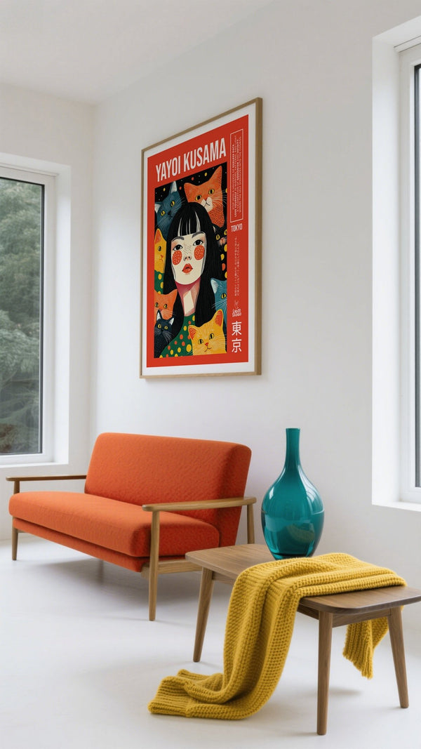 Yayoi Kusama inspired girl and cats print