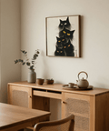 Minimalist Black Cat Poster for bedroom decor in black and gray
