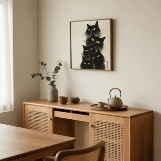 Minimalist Black Cat Poster for bedroom decor in black and gray