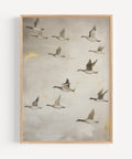 Luxury Japanese crane birds wall art in gold tones, perfect for serene interiors