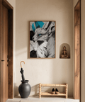 Wall art Japanese Fox Print featuring Blue accents for creative spaces