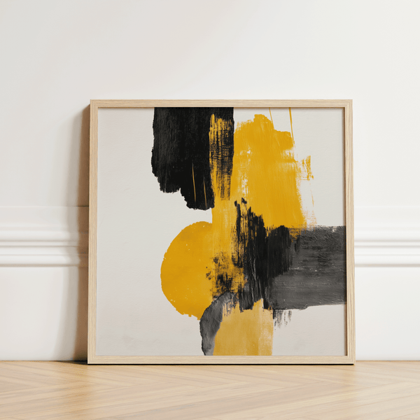 Abstract Square Art Print in vibrant yellow and black for workspace
