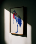 Blue Crane Art Print in Blue and Red, dining room wall art