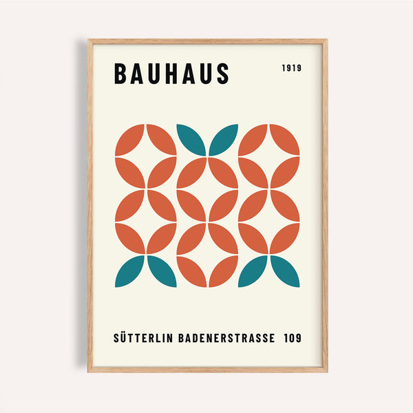 Modern geometric wall art with teal and rust circular pattern for home office