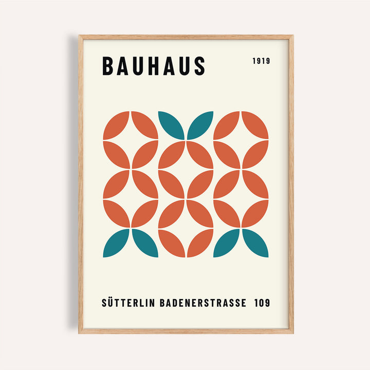 Modern geometric wall art with teal and rust circular pattern for home office