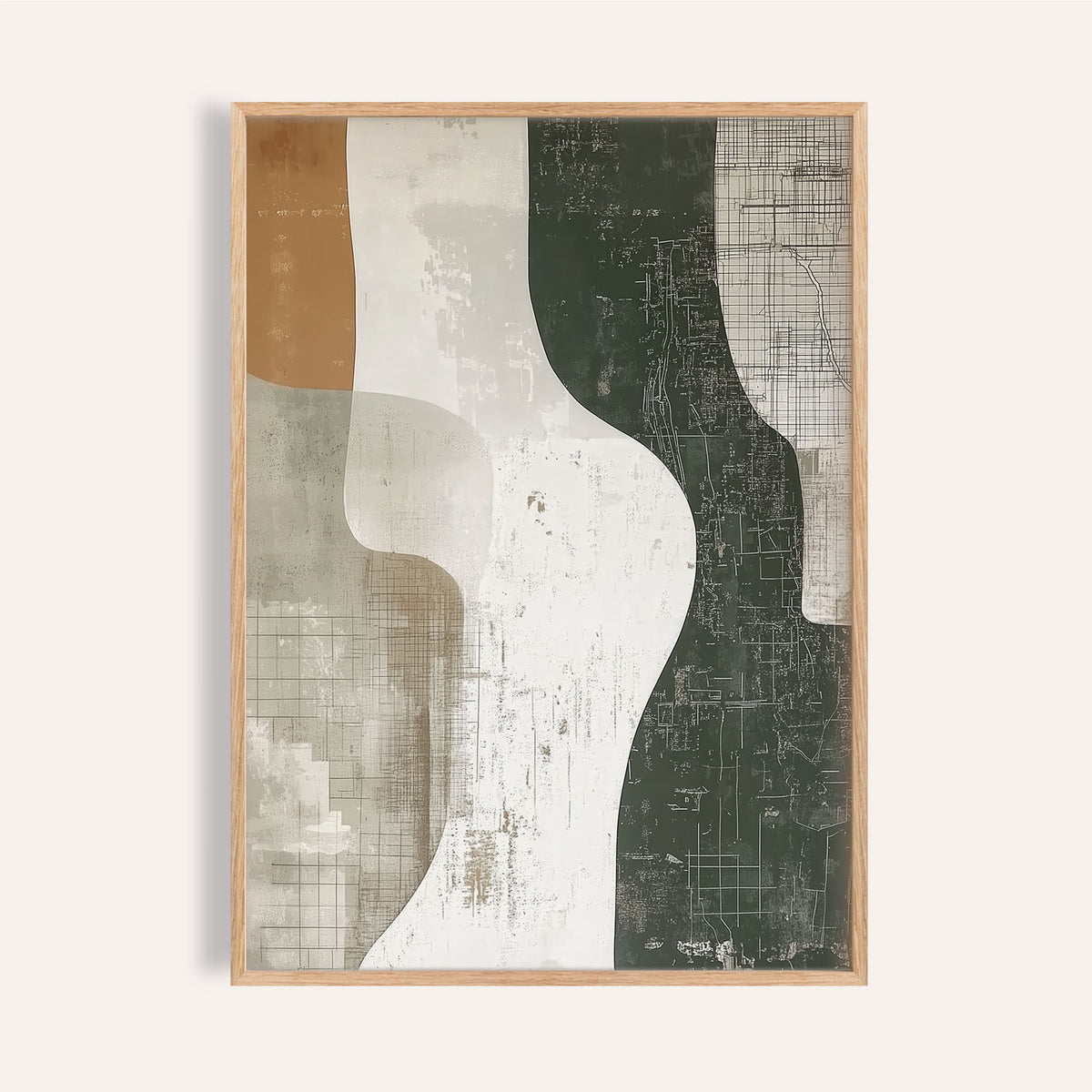Neutral-toned Wabi Sabi print with organic shapes for bedroom walls

