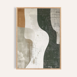 Framed Wabi Sabi Print of abstract earth tone shapes in beige green and brown