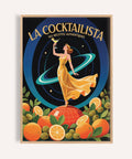 Glamorous golden dress figure featured in retro-style prints for bar wall art