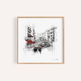Wall art of Venice Italy featuring gondolas on a canal in square format