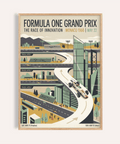 Overview of Formula One Poster wall art showing Monaco 1966 Grand Prix track illustration and typography