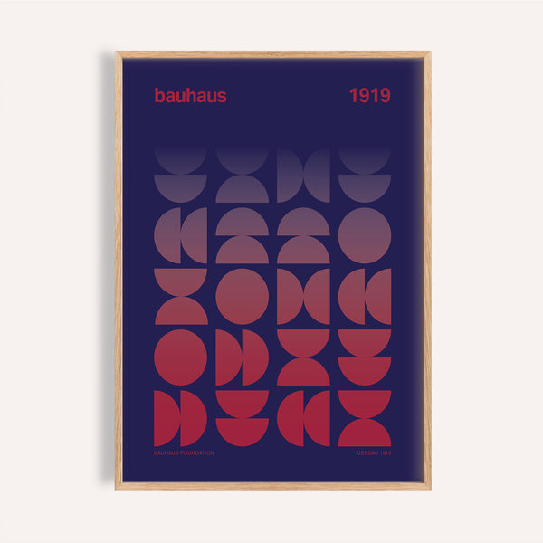 Bold red and purple graphic design poster with Bauhaus-style grid for studios
