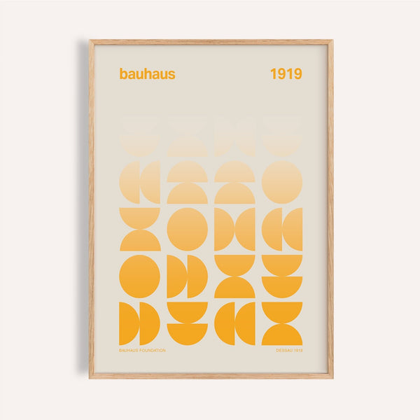 Bright yellow posters bauhaus print featuring abstract geometric shapes