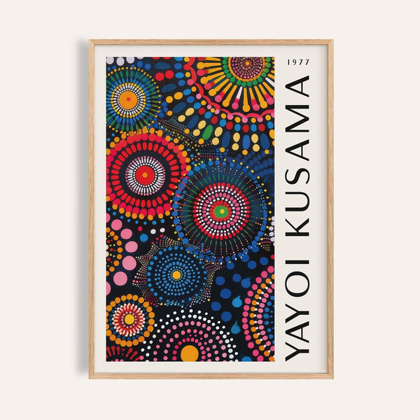Yayoi Kusama mandala art for wall with vibrant concentric circles