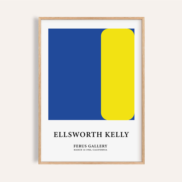 Minimalist art print featuring bold yellow and blue shapes for living room