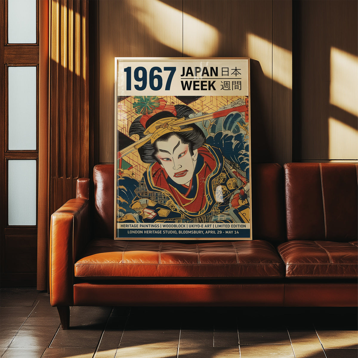 Cultural Japandi art print featuring geometric and wave elements

