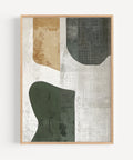 Calming Japanese abstract wall poster in greens and beige, perfect for minimalist decor
