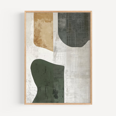 Calming Japanese abstract wall poster in greens and beige, perfect for minimalist decor
