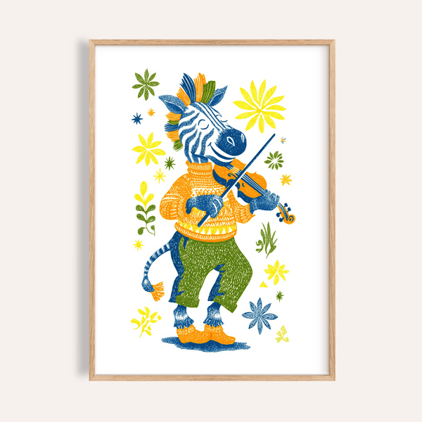 Zebra Playing Violin Poster multicolored kids room art print wall art